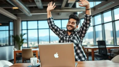 Empreendedor digital celebrando sucesso