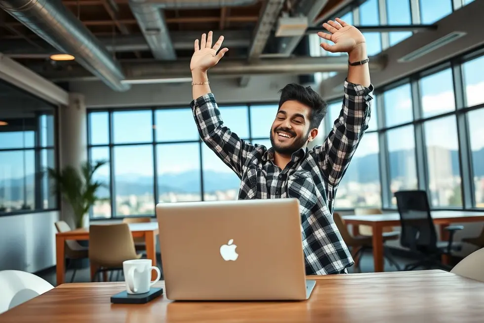 Empreendedor digital celebrando sucesso