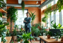Empreendedor de sucesso com foco em práticas sustentáveis.
