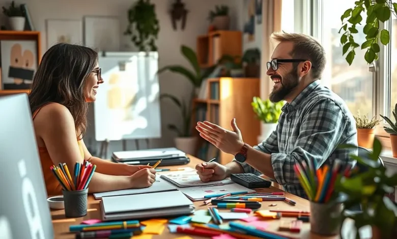 8 Estratégias para Lotar sua Agenda de Clientes como Freelancer - Web Nômade Digital Freelancer trabalhando com clientes e parecendo realizado.