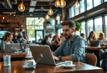 Freelancer trabalhando em um café, representando o empreendedorismo.