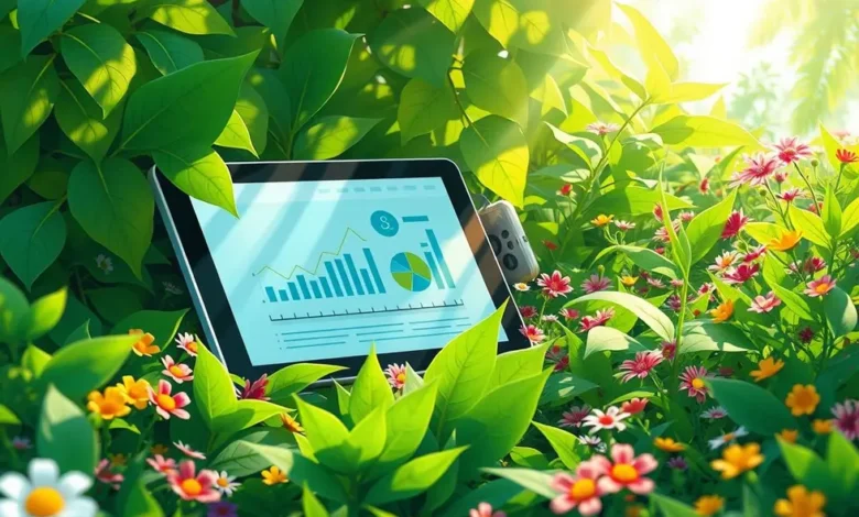 10 Estratégias para Crescimento Sustentável no Empreendedorismo Digital - Web Nômade Digital Imagem representativa de práticas de negócios sustentáveis envolvendo tecnologia e natureza.