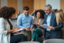 Mentoria empresarial promovendo a colaboração e aprendizado.
