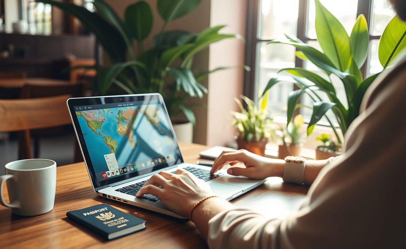 Nômade digital trabalhando remotamente com aplicativos úteis