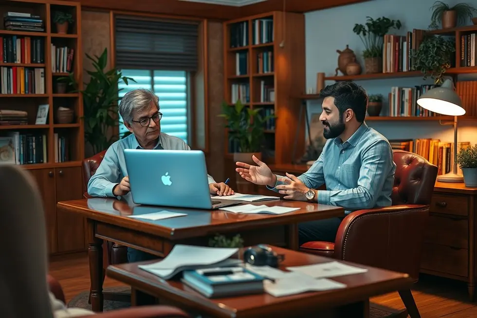 Mentor e mentorado em uma discussão produtiva.