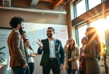 Empreendedores colaborando em atividades de mentoria.