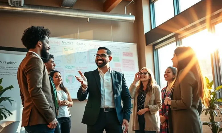 Empreendedores colaborando em atividades de mentoria.