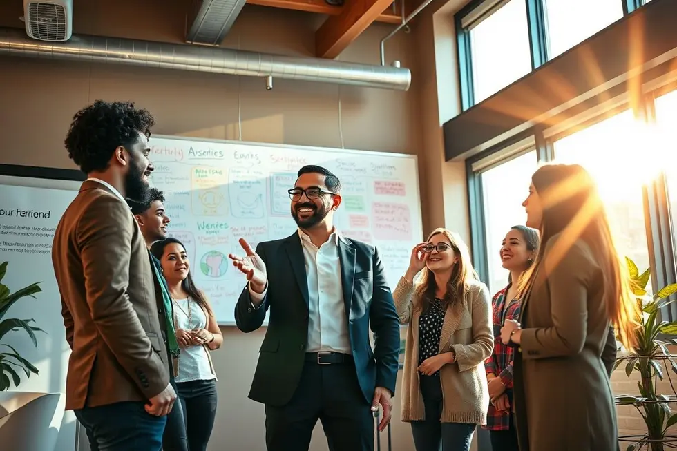Empreendedores colaborando em atividades de mentoria.