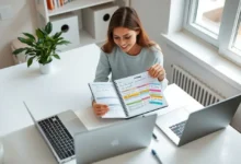 Imagem de um freelancer satisfeito em um espaço de trabalho limpo e organizado.