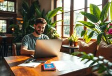 Nômade digital trabalhando remotamente em viagem