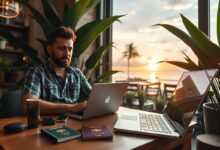 Nômade digital trabalhando remotamente em país estrangeiro