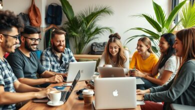Nômades digitais socializando em ambiente de trabalho remoto