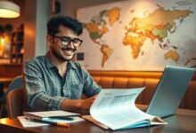 Nômade digital com documentos de seguro saúde internacional