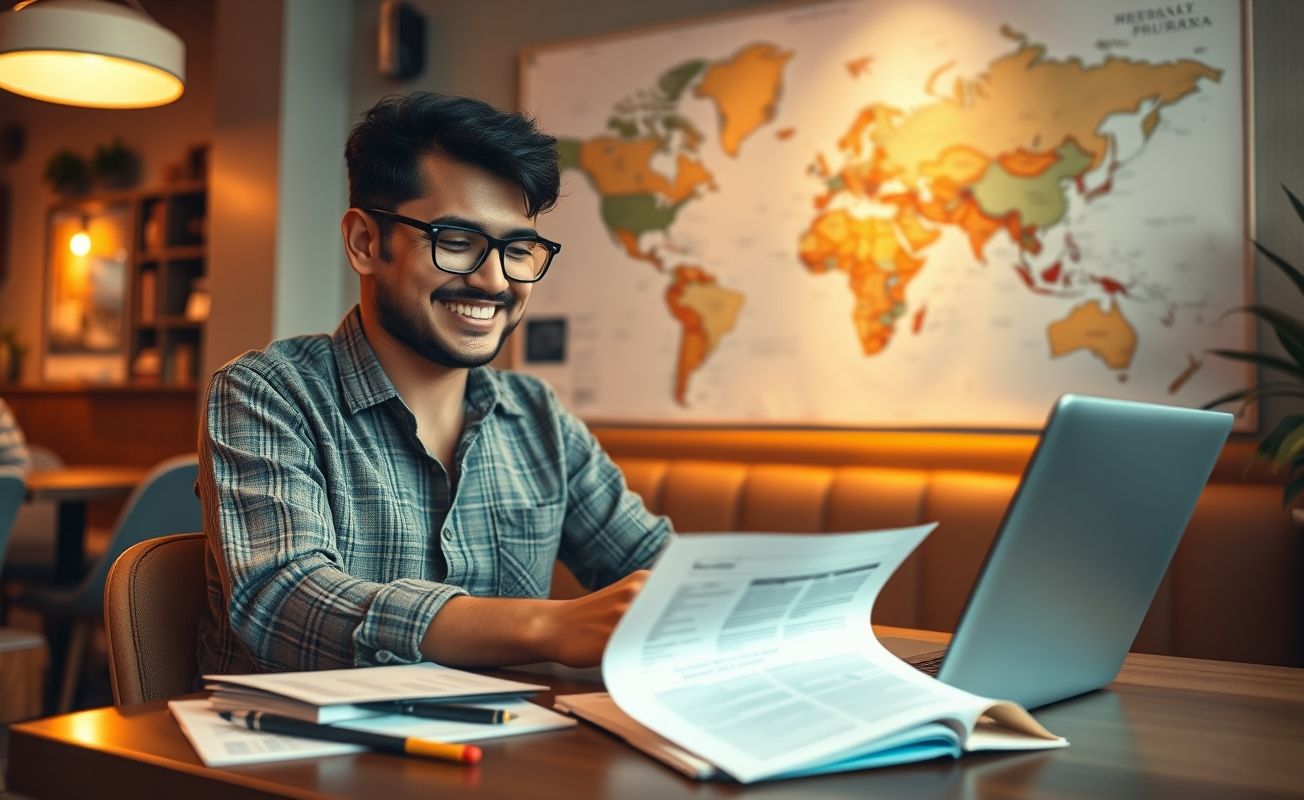 Nômade digital com documentos de seguro saúde internacional