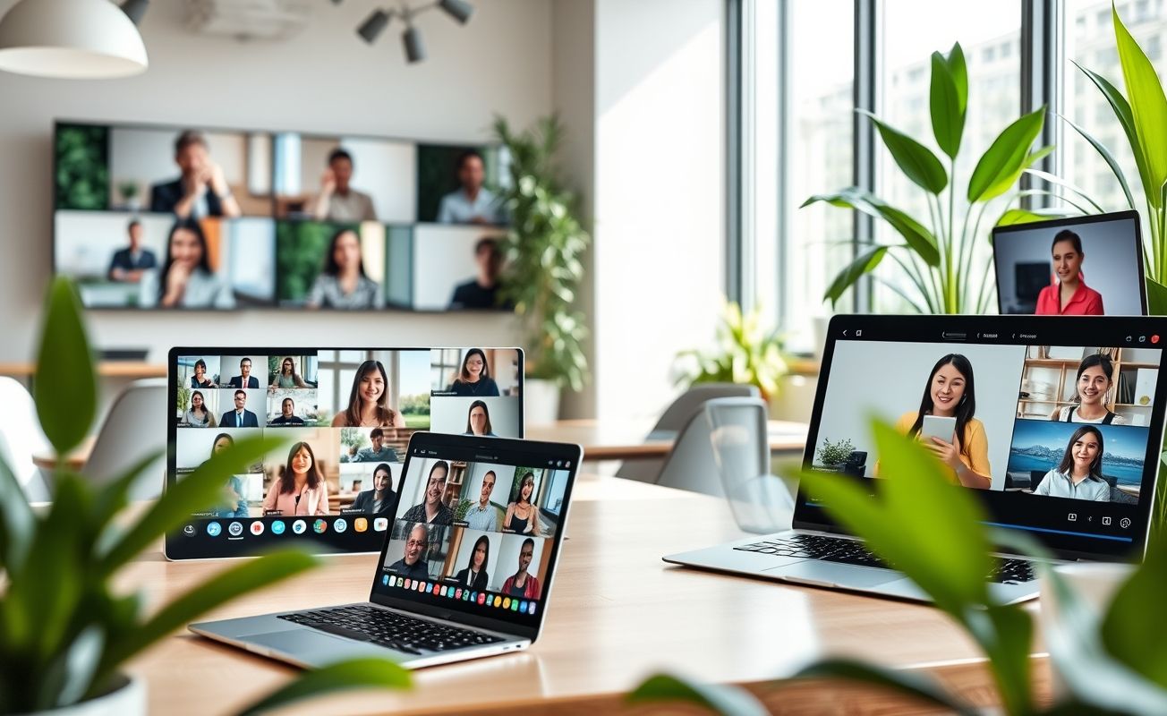 Equipe trabalhando remotamente com tecnologia
