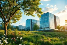 Espaço de trabalho digital sustentável na natureza.