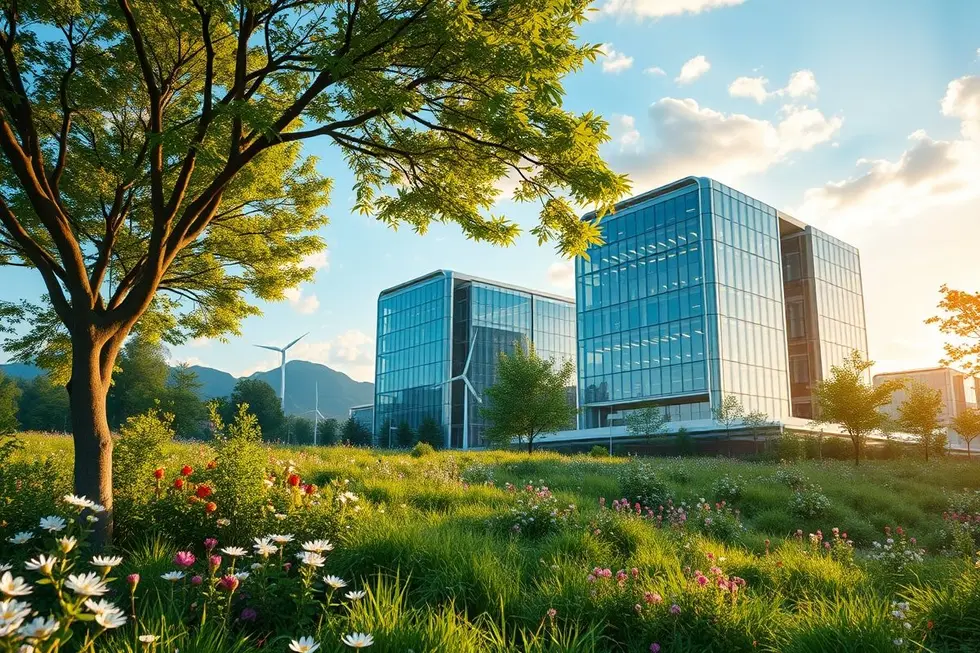 Espaço de trabalho digital sustentável na natureza.