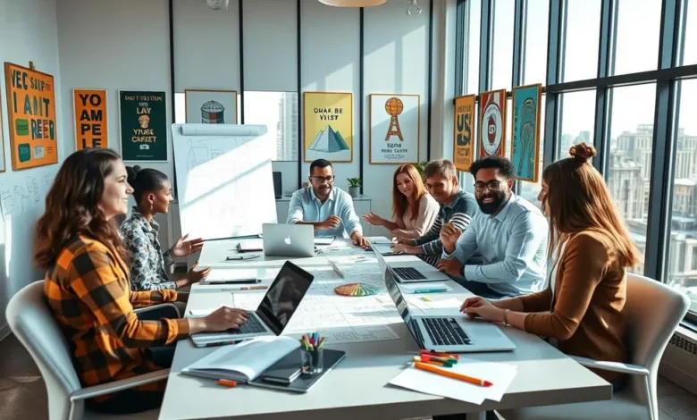Grupo de pessoas discutindo e planejando a criação de novos negócios.
