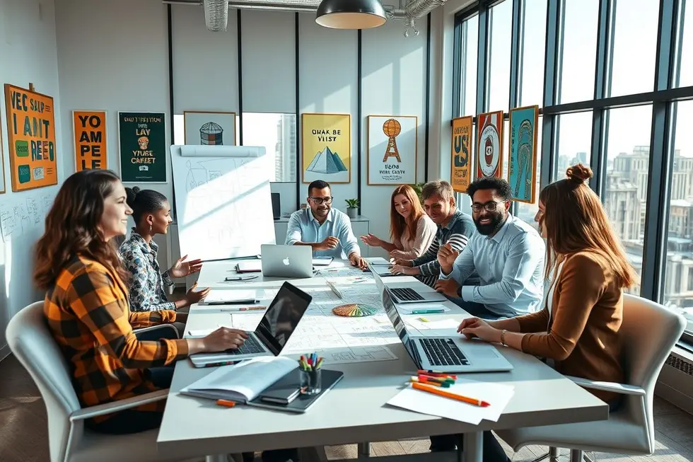 Grupo de pessoas discutindo e planejando a criação de novos negócios.