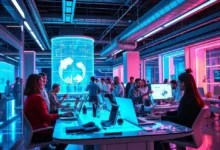 Ambiente de trabalho digital com empreendedores colhendo ideias sobre lucratividade.