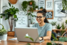 Freelancer trabalhando feliz em um ambiente produtivo