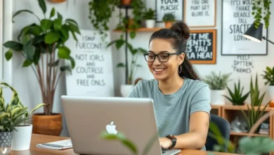 Freelancer trabalhando feliz em um ambiente produtivo