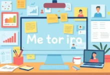 Um ambiente de trabalho digital vibrante representando a mentoria.