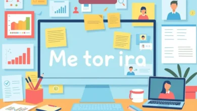 Um ambiente de trabalho digital vibrante representando a mentoria.