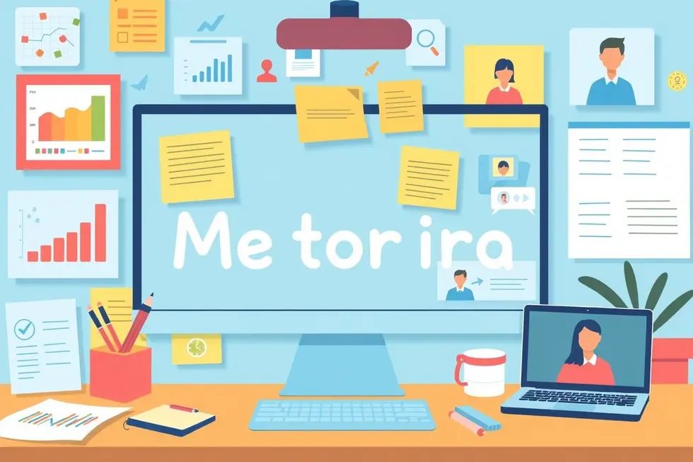Um ambiente de trabalho digital vibrante representando a mentoria.