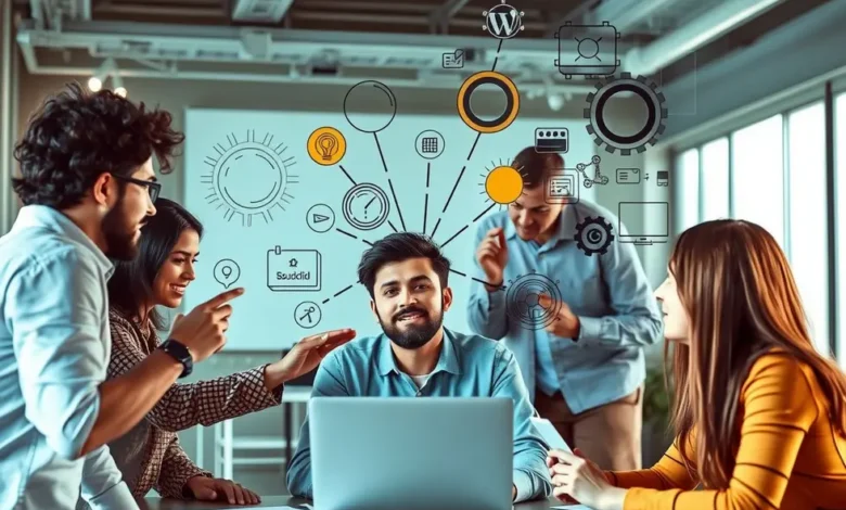 Um grupo diversificado de empreendedores discutindo e colaborando em estratégias de negócio.