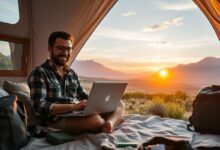 Nômade digital em casa gratuita trabalhando remotamente