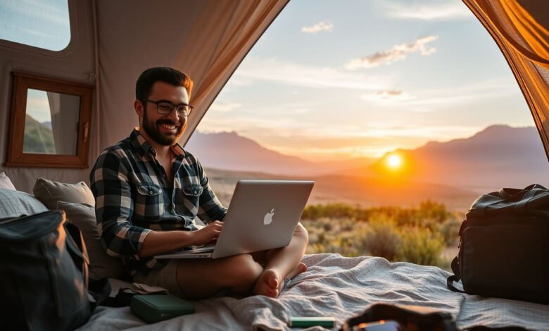 Nômade digital em casa gratuita trabalhando remotamente