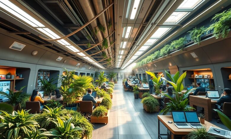 Comunidades de Nômades em Cidades Subterrâneas: O Futuro do Trabalho Remoto? - Web Nômade Digital Interior de cidade subterrânea para nômades digitais trabalhando remotamente