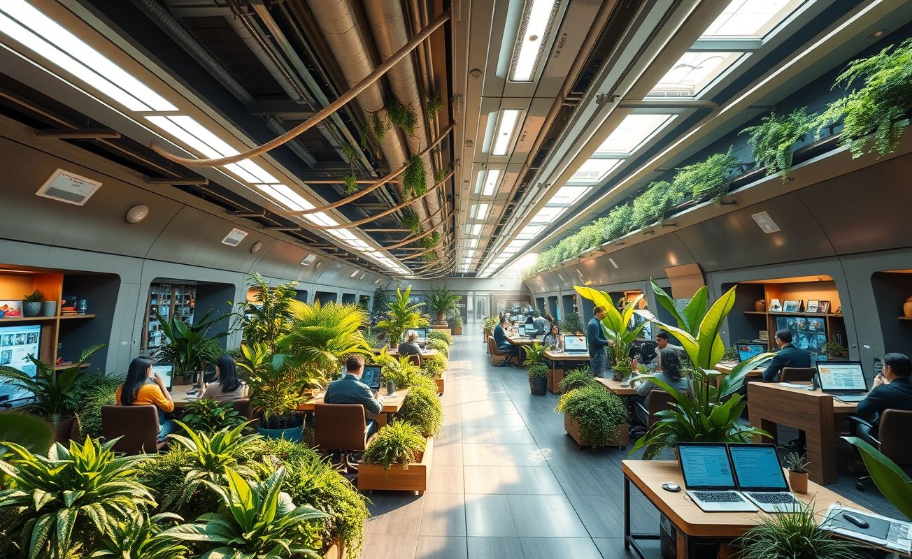 Interior de cidade subterrânea para nômades digitais trabalhando remotamente