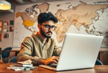 Nômade digital trabalhando e gerenciando finanças internacionais