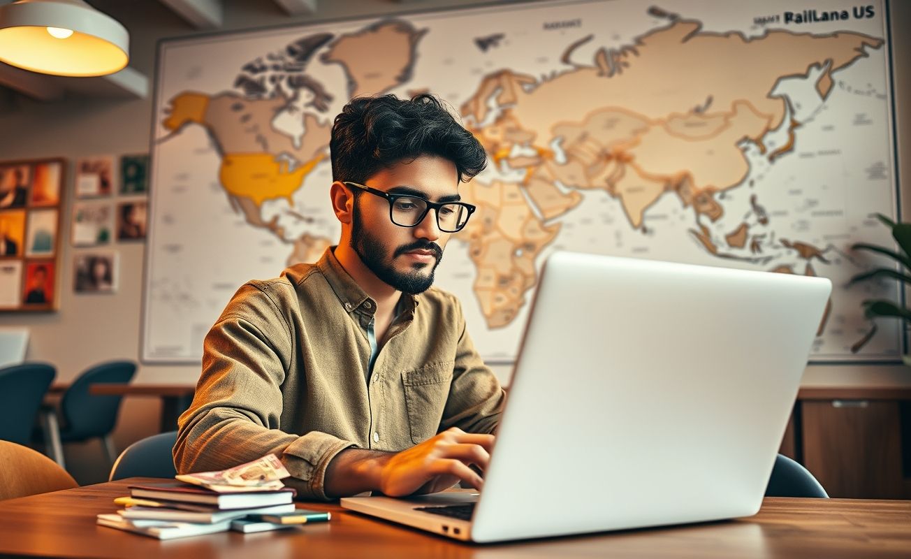 Nômade digital trabalhando e gerenciando finanças internacionais