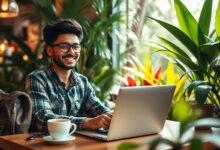 Nômade digital trabalhando remotamente em local com bom custo-benefício