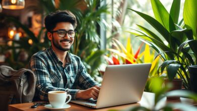 Nômade digital trabalhando remotamente em local com bom custo-benefício