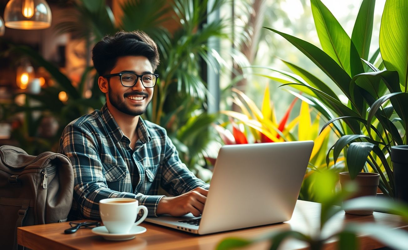 Nômade digital trabalhando remotamente em local com bom custo-benefício