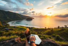 Nômade digital trabalhando remotamente em Bali