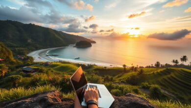 Nômade digital trabalhando remotamente em Bali
