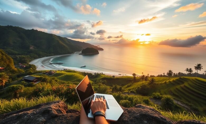 Nômade digital trabalhando remotamente em Bali