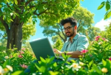 Empreendedor trabalhando em um ambiente eco-friendly.