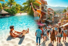 Um nômade digital aproveitando seu estilo de vida em várias localidades.
