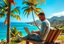 Um nômade digital trabalhando em um ambiente inspirador.