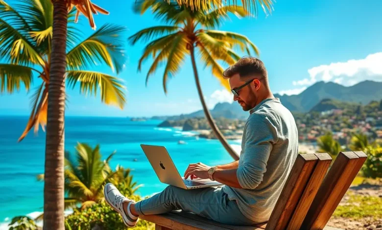 Um nômade digital trabalhando em um ambiente inspirador.