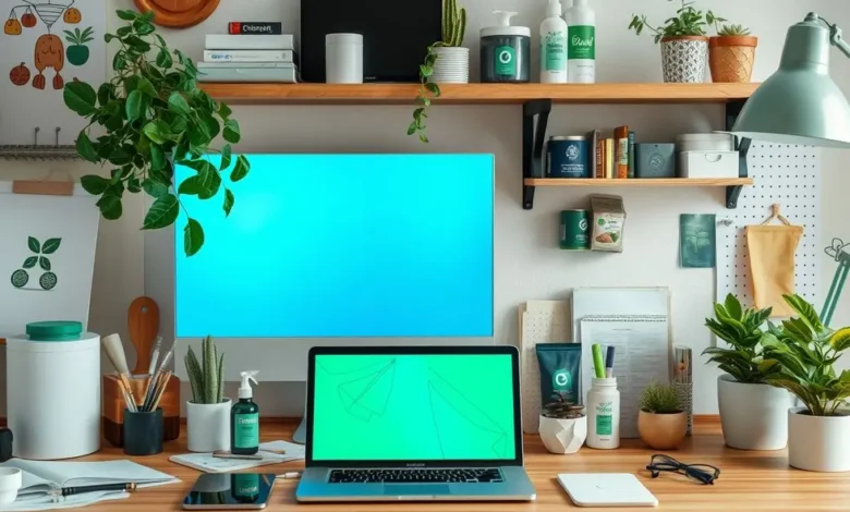 Espaço de trabalho recheado de tecnologia e sustentabilidade.