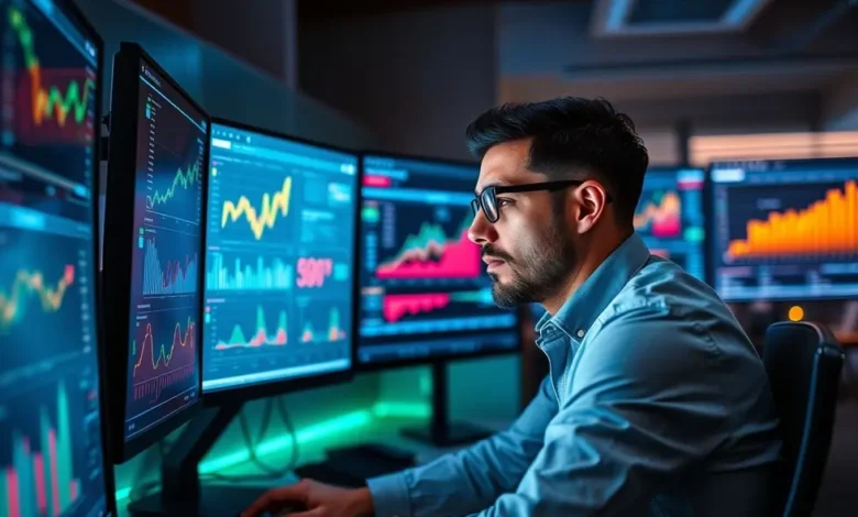 Empreendedor digital analisando métricas de sucesso.