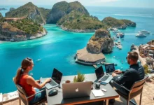 Empreendedores digitais em ambientes inspiradores focados na lucratividade.