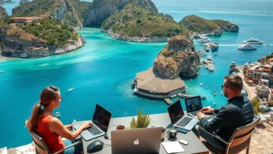 Empreendedores digitais em ambientes inspiradores focados na lucratividade.